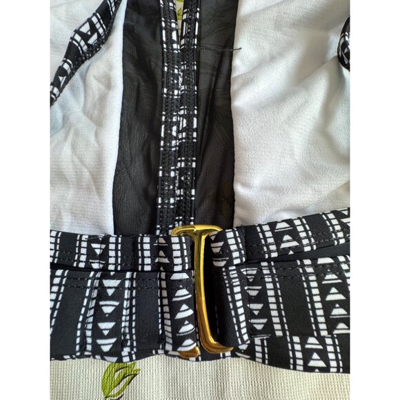 Time And Tru Halter Bikini Top Black & White Tribal Print With Mesh Size 1X NWT - Picture 4 of 7